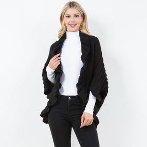 Вязаное пончо-шаль с открытым передом и оборками TRUEDAMES, черный