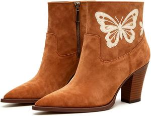 Женские ботильоны YDN с заостренным носком и боковой молнией с узором бабочки, вестерн-стиль, на устойчивом высоком каблуке, для повседневной носки и офиса зимой, размер 4-16 US, Brown