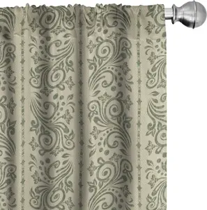 Шторы в викторианском стиле ABAKUHAUS, непрерывный цветочный дамасский мотив в стиле рококо, расположенный вертикально, 2 полотна, 75 х 245 см, серые, желтые, шалфейно-зеленые Abakuhaus