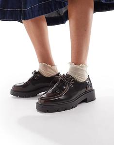 Массивные туфли SEQWL Wide Fit Alfa на шнуровке, полированного коричневого цвета