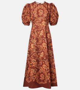 Платье миди из льна с принтом Серафина Alémais, бордовый