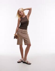 Джинсовые шорты свободного кроя Topshop в полоску коричневого цвета