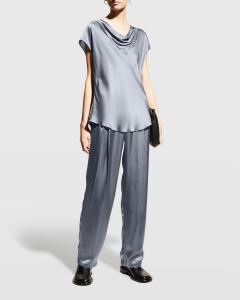 Атласная блузка с воротником-хомутом и короткими рукавами Vince, черный