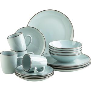 Сервировочный набор Kombiservice МЕТАЛЛИЧЕСКИЙ КАНТ, посуда, каменная керамика Mäser, мятный