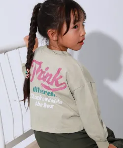 Укороченная футболка с длинными рукавами и принтом от Devil Lab для девочек, 100% хлопок, коллекция весна-лето 2025 Devirock, цвет 005-Back Logo-L Gray