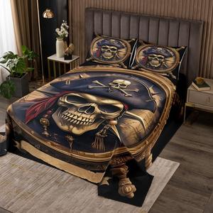 Erosebridal Комплект постельного белья Sugar Skull в морском стиле с ретро-черепами и скелетами для детей и подростков, Black Yellow