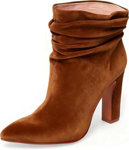 Женские ботильоны YDN с низким голенищем, с заостренным носком, массивным высоким каблуком, зимние ботинки на молнии, Brown