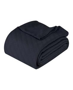 Легкое тканое одеяло из миланского хлопка с жаккардовым плетением добби, текстурированная полосатая расцветка, размер King Superior, Navy Blue