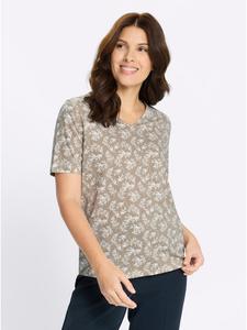 Sieh an! Футболка с V-образным вырезом, принт цвета кунжута и кремового цвета