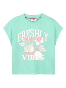 Футболка с цветочным принтом Hugo Kids, зеленый