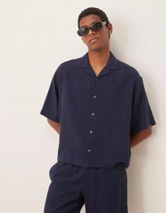 Рубашка свободного кроя из смеси льна и льна, темно-синяя Asos Design