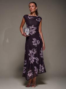 Флоральное платье макси с асимметричным вырезом Jolie Moi, Purple Floral