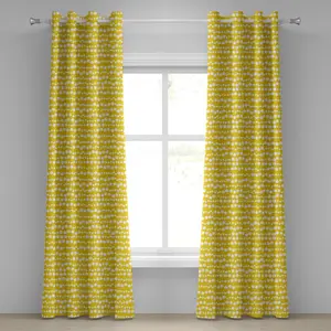 Желто-белая штора на люверсах ABAKUHAUS, современный дизайн, круги, большие и маленькие точки, декоративные двухпанельные шторы, 280 см x 175 см, земляной желтый и белый Abakuhaus