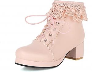 Женские ботильоны на блок-каблуке с боковой молнией, платформой, для горничной, с утонченным кружевом, стиль Лолита, принцесса, короткие ботинки LYYSKY, Pink