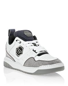 Кроссовки из микса кожи Lo-Top Crystal PHILIPP PLEIN, белый/серый