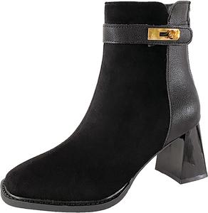 Женские ботильоны на каждый день, модные женские ботинки с удобным низким средним устойчивым каблуком и закрытым круглым носком, для зимы и осени Generic, Black