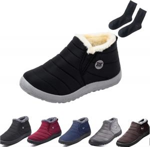 Зимние ботинки AINIJIA&HOLO Women's Boojoy, водонепроницаемые противоскользящие теплые ботильоны, унисекс снегоступы с носками, Black-1
