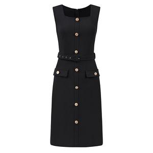 Женское офисное платье-футляр без рукавов с квадратным вырезом и поясом Inspire Chic, Black