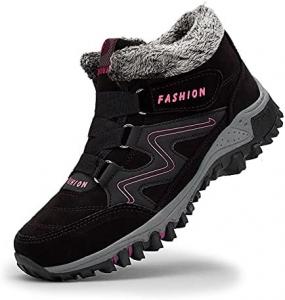 Зимние ботинки для женщин и мужчин, снежные ботинки с теплой меховой подкладкой, средние походные кроссовки, водонепроницаемые, с нескользящей подошвой для прогулок на улице, утепленные кроссовки для холодной погоды Qacksv, черный