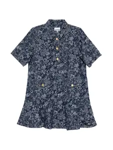 Платье с цветочным принтом на пуговицах Ganni, синий