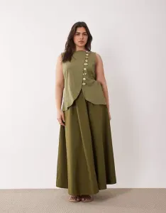 Оливковое платье макси с жилетом и юбкой из поплина ASOS DESIGN Curve