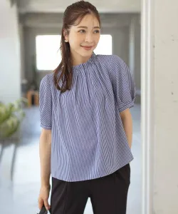 Блузка с воротником-рюшем из светлой ткани Suite, цвет Blue Stripe Series 1[170]