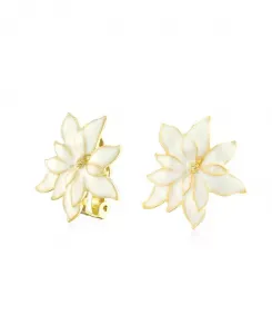 Крупная эффектная брошь-клипса в виде пуансеттии, комплект из белых и красных эмалевых украшений Bling Jewelry, gold-tone