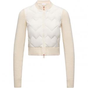 Пуховая куртка на молнии из смесовой шерсти для женщин Moncler, айвори