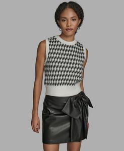 Женский жилет-свитер с круглым вырезом и ромбовидным узором BCBG, Black/Whisper White