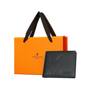 MEXICAN Кошелёк из натуральной кожи с текстурой наппа чёрный мужской, Wheat[Orange Box]