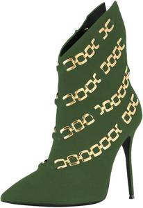 Женские ботильоны FSJ Chic на высокой шпильке с острым носком из искусственной замши с металлическими цепочками, короткие ботинки, изящная обувь для коктейля, размеры 4-16 US, Green