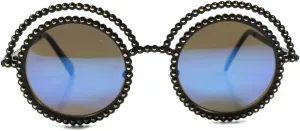 Элегантные винтажные ретро-солнцезащитные очки в стиле ретро для женщин, дизайнерские круглые солнцезащитные очки KISS, Black / Blue