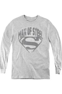 Футболка с длинным рукавом для детей "Супермен: Человек из стали" со щитом Gildan, Athletic Heather
