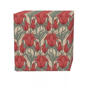 Набор салфеток из 4 шт., 100% хлопок, 20x20 дюймов, Scarlet Red Flowers