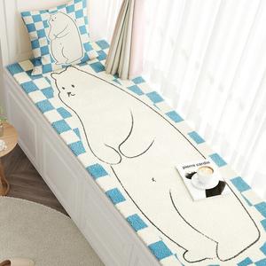 Budis Ковер 60х200 см для балкона/спальни, толстый, с коротким ворсом, в клетку, бело-синий, из искусственной шерсти