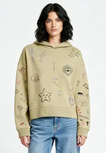 Толстовка с объемными татуировками, очень тяжелая, квадратной формы. Mira Paris, Olive