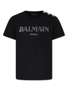 Футболка из органического хлопка с логотипом Balmain Kids, черный