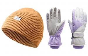 Термостойкие лыжные перчатки Cold Resistant Unisex 361°, knitted hat (желтый)+ski glove (фиолетовый белый)