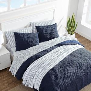 Nautica Комплект постельного белья Full/Queen, цвет Point Harbor Navy, из мягкой микрофибры, всесезонный, включает простыню, пододеяльник и наволочки, сертифицировано Oeko-Tex