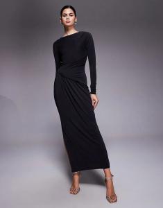 Платье макси ASOS DESIGN с драпировкой, скромное, из модального трикотажа, черного цвета