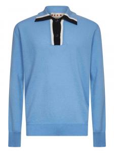 Полосатая рубашка-поло Marni с ребристым воротником, синий