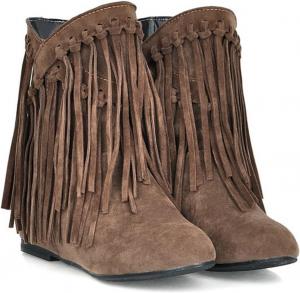 Женские замшевые ботильоны на скрытой танкетке с бахромой, сексуальный заостренный носок, теплая меховая подкладка, без застежки, низкий каблук, ботинки с внутренним увеличением роста Generic, Yellow