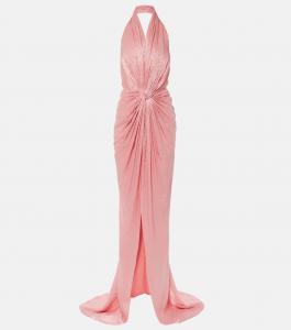 Платье Joa из металлизированного жоржета с драпировкой Costarellos, Cherry Blossom Pink