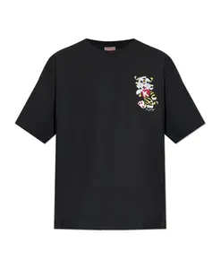 Футболка оверсайз с изображением дикого тигра и вышивкой. Kenzo, черный