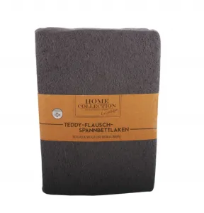 Простыня на резинке из флиса Тедди 180x200 см, мягкая простыня на резинке, цвет: темно-серый Buri