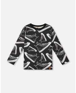 Детская хлопковая футболка с длинным рукавом и принтом по всей поверхности, черная Deux par Deux, Black