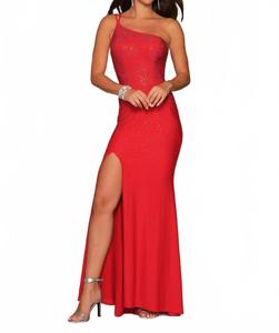 Ослепительное красное вечернее платье с одним плечом Dave & Johnny