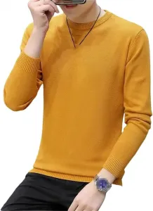Мужской зимний теплый вязаный однотонный повседневный пуловер с круглым вырезом