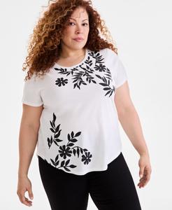 Футболка с принтом и круглым вырезом больших размеров Style & Co, Spring Shitake