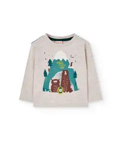 Детская футболка с рисунком спереди и длинным рукавом Boboli, бежевый